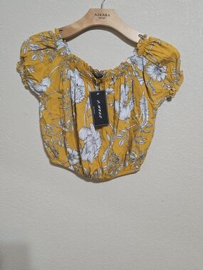 Yellow Floral Off-Shoulder Crop Top